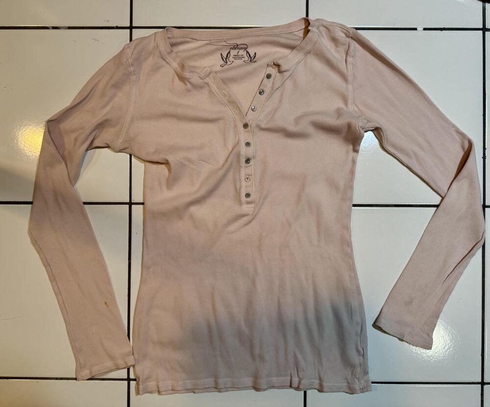 Old Navy Shirt Womens Large Pink Ribbed Henley Long Sleeve Perfect Fit Casual